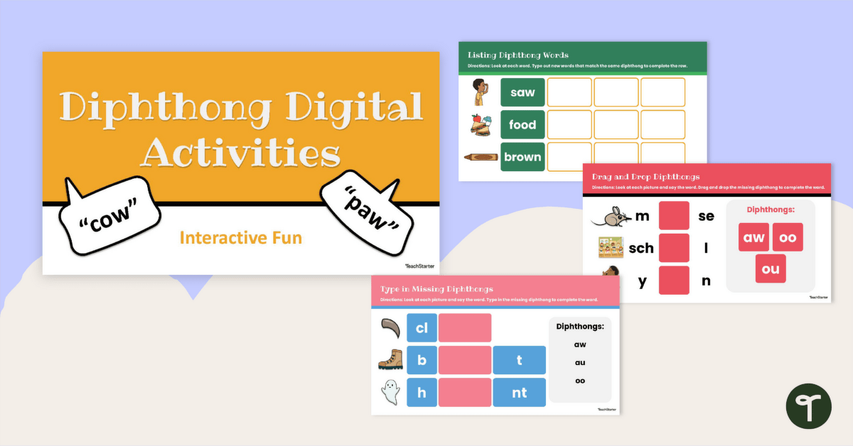 Digital Activity for Learning Diphthong Vowel Teams teaching resource