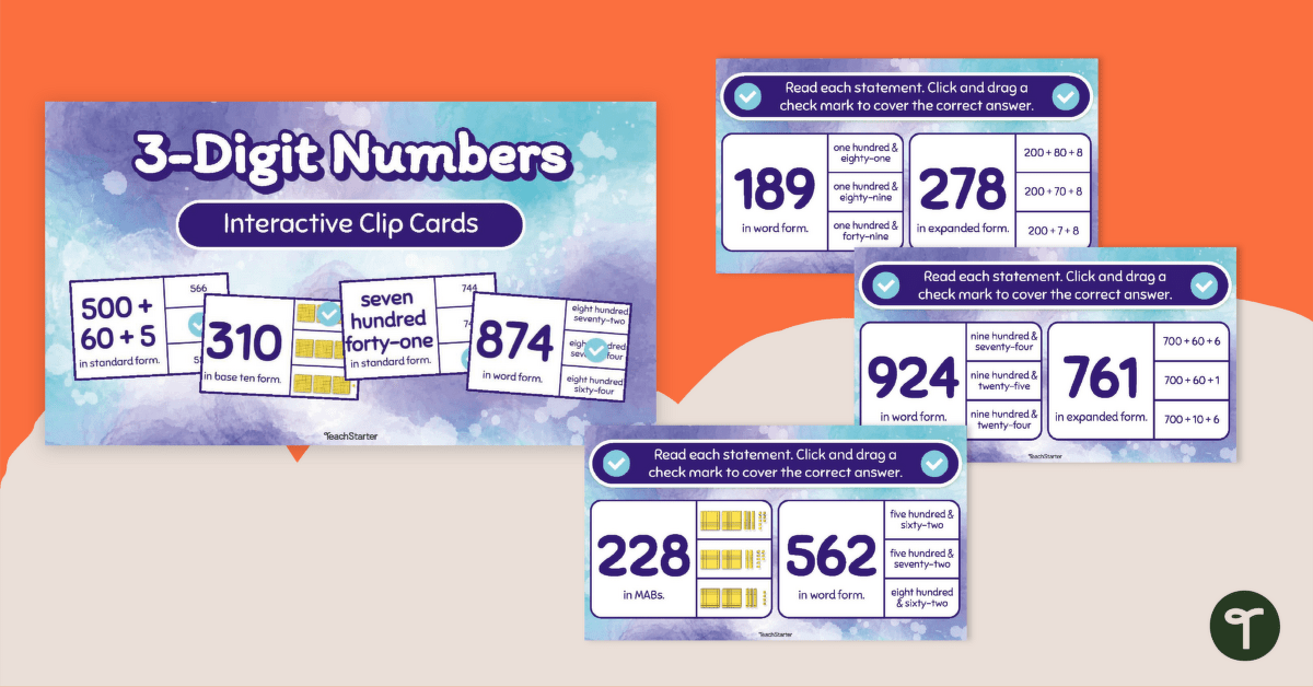 3-Digit Interactive Clip Cards teaching resource