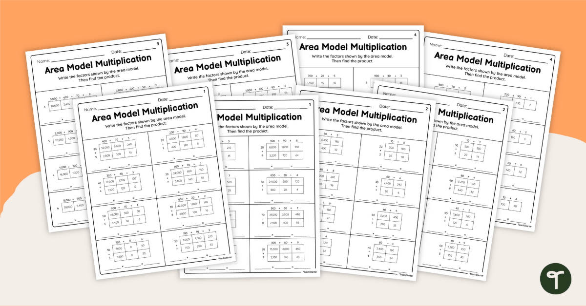Area Model Worksheets for 4th Grade teaching resource