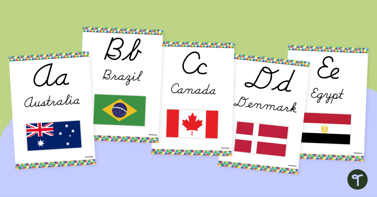 Flags of the World - Print and Cursive Alphabet Line teaching resource