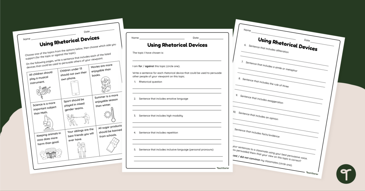 Using Rhetorical Devices Worksheet teaching resource