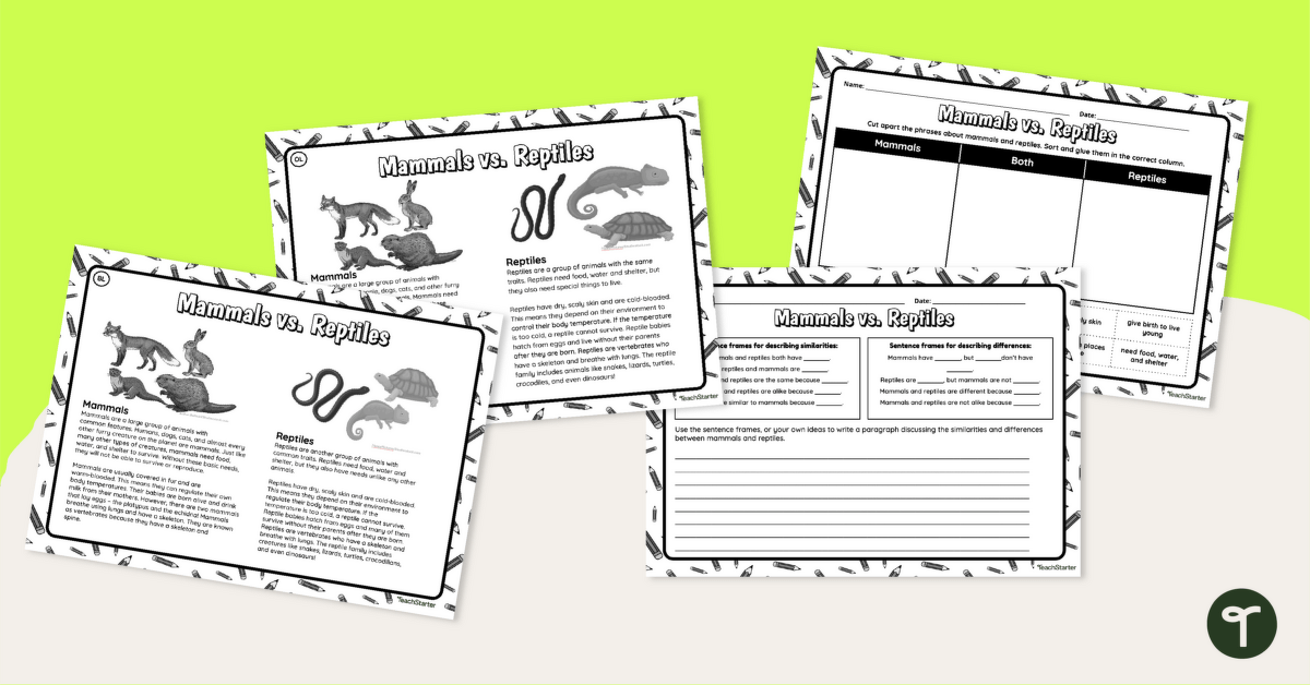 Paired Passage Worksheets-Mammals vs. Reptiles | Teach Starter