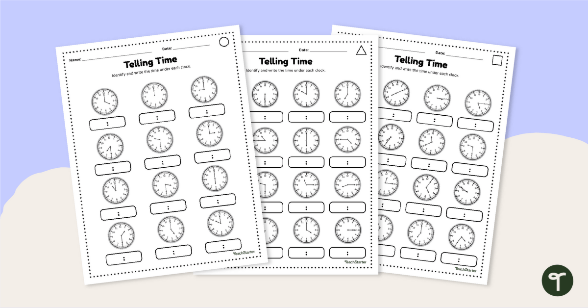 Telling Time Worksheets - Differentiated Maths teaching resource