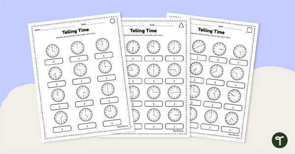 Go to Telling Time Worksheets - Differentiated Maths teaching resource