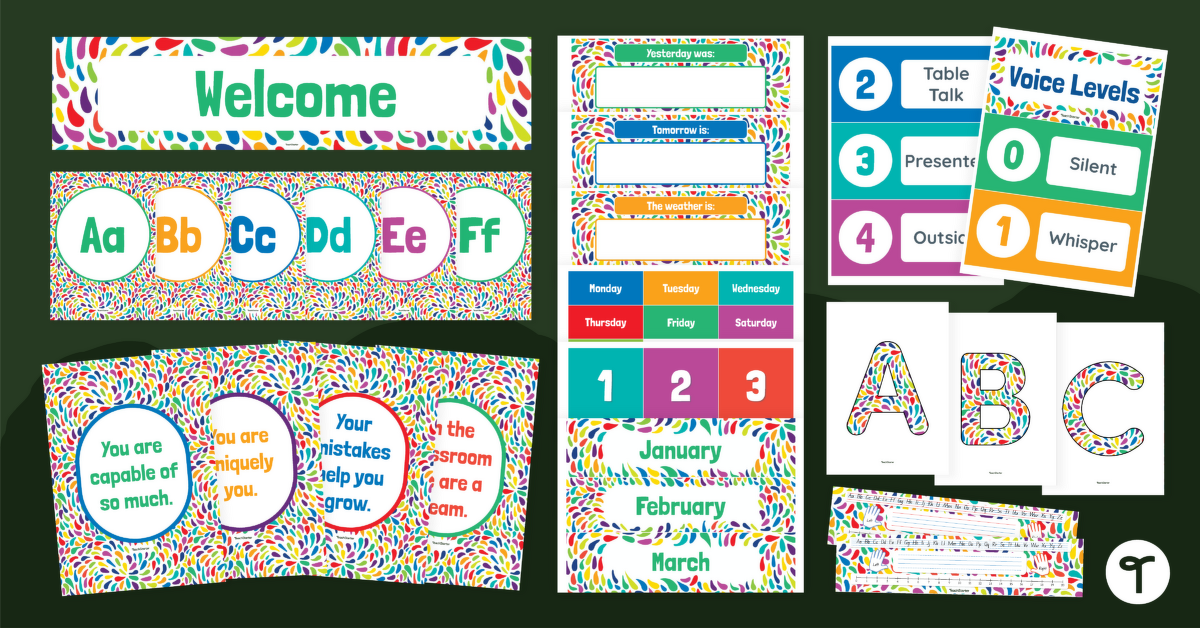 Rainbow Colours Classroom Decor Bundle teaching resource
