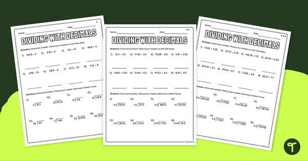 Go to Dividing with Decimals – Differentiated Worksheets teaching resource