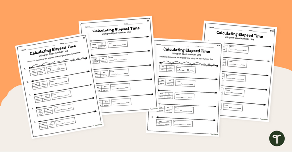 Go to Elapsed Time on a Number Line Worksheets teaching resource