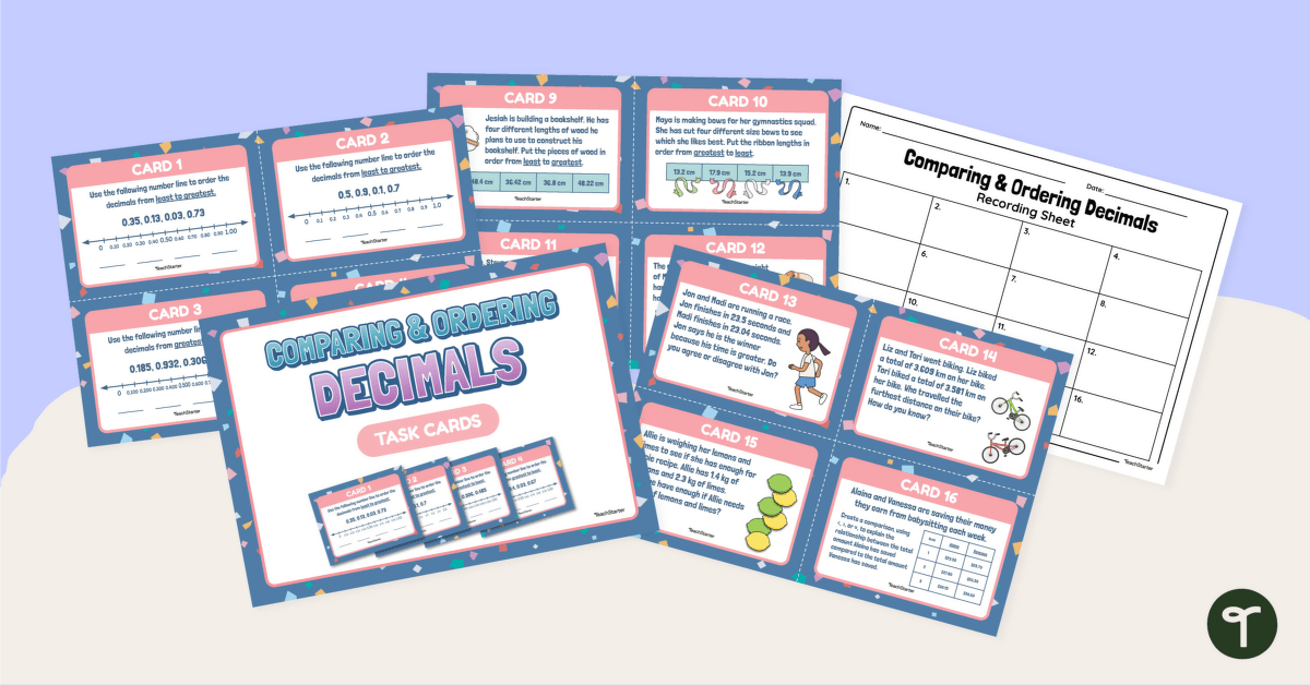 Comparing and Ordering Decimals Task Cards teaching resource