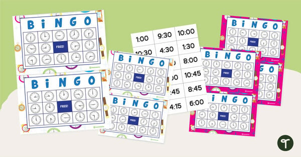 Go to Telling Time Bingo - Time to the Quarter Hours teaching resource