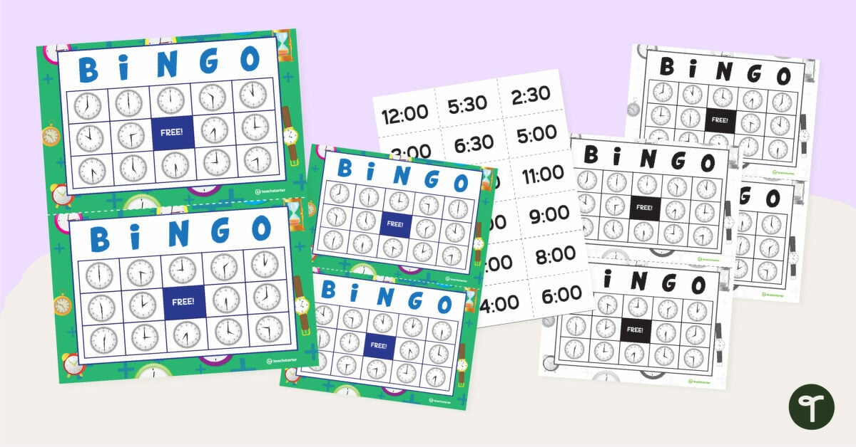 Telling Time Bingo - Hour and Half-hour teaching resource