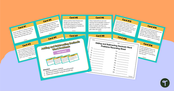 Go to Adding and Subtracting Decimals – Word Problem Task Cards teaching resource