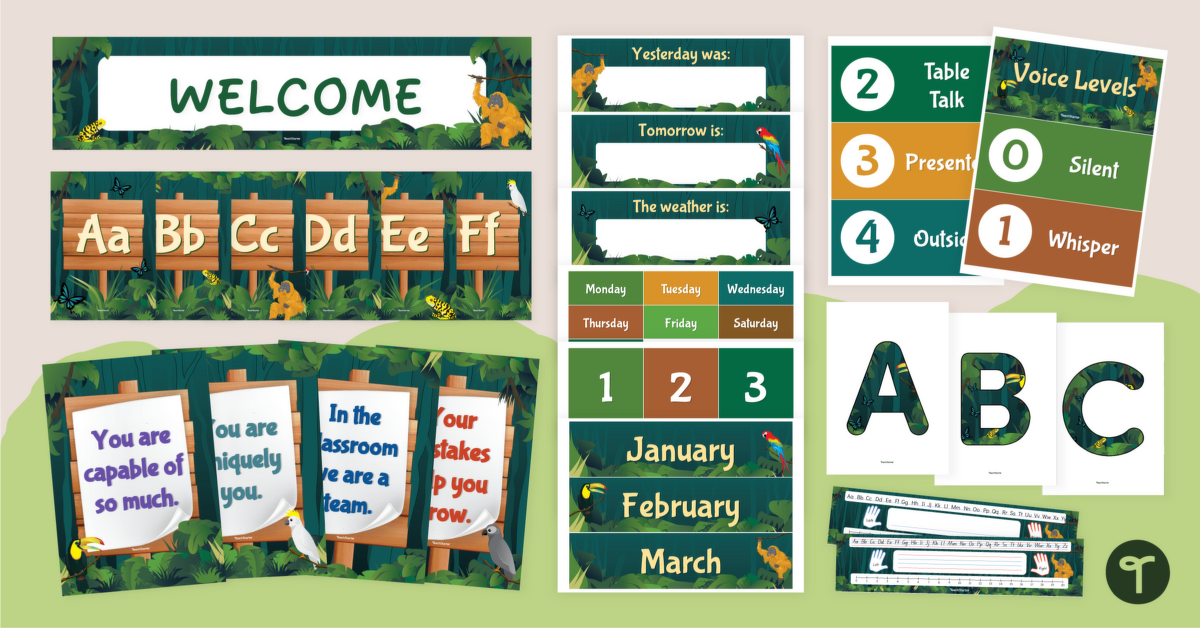 Jungle Theme Classroom Decor Bundle teaching resource