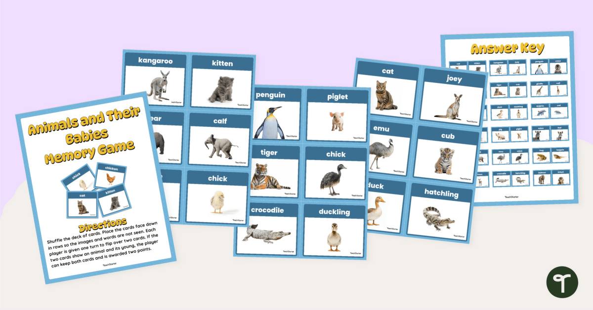Animals and Their Babies Memory Game teaching resource