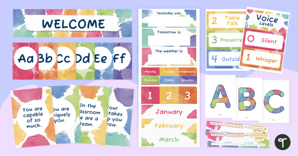 Go to Watercolor Rainbow Classroom Theme Bundle teaching resource