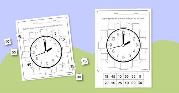 Go to Clock Worksheet Cut and Paste– 5-Minute Intervals teaching resource