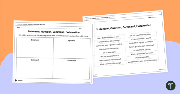 Go to Statement, Question, Command, Exclamation – Cut and Paste Worksheet teaching resource