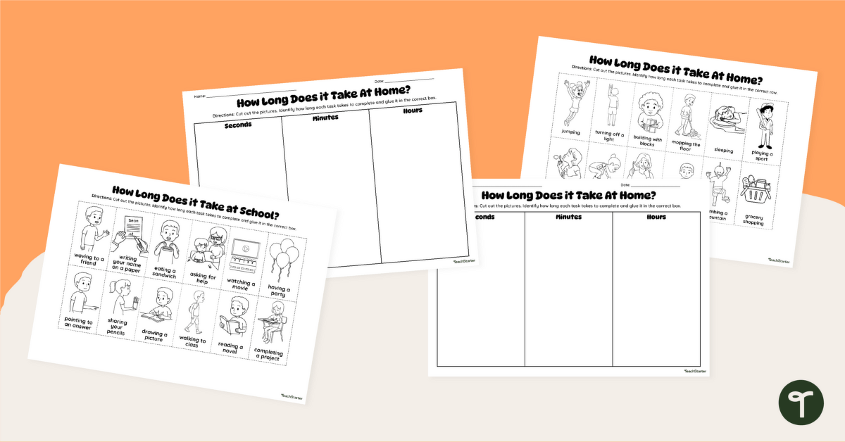 How Long Does It Take? – Seconds, Minutes & Hours Worksheets teaching resource