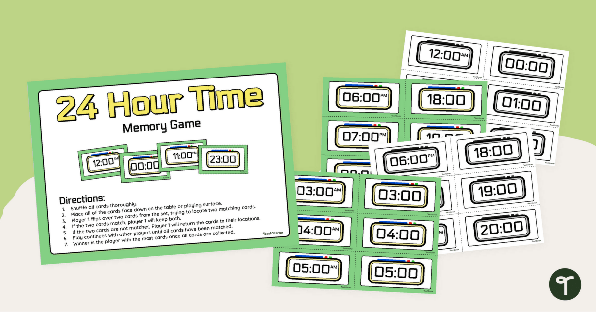 24-Hour Time Memory - Year 5 Maths Game teaching resource
