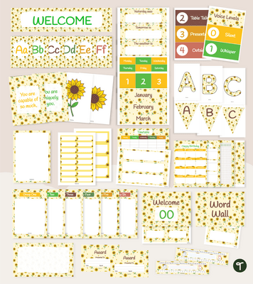 Sunflower Classroom Decor Theme Bundle teaching resource