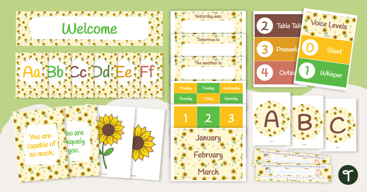 Sunflower Classroom Decor Theme Bundle teaching resource