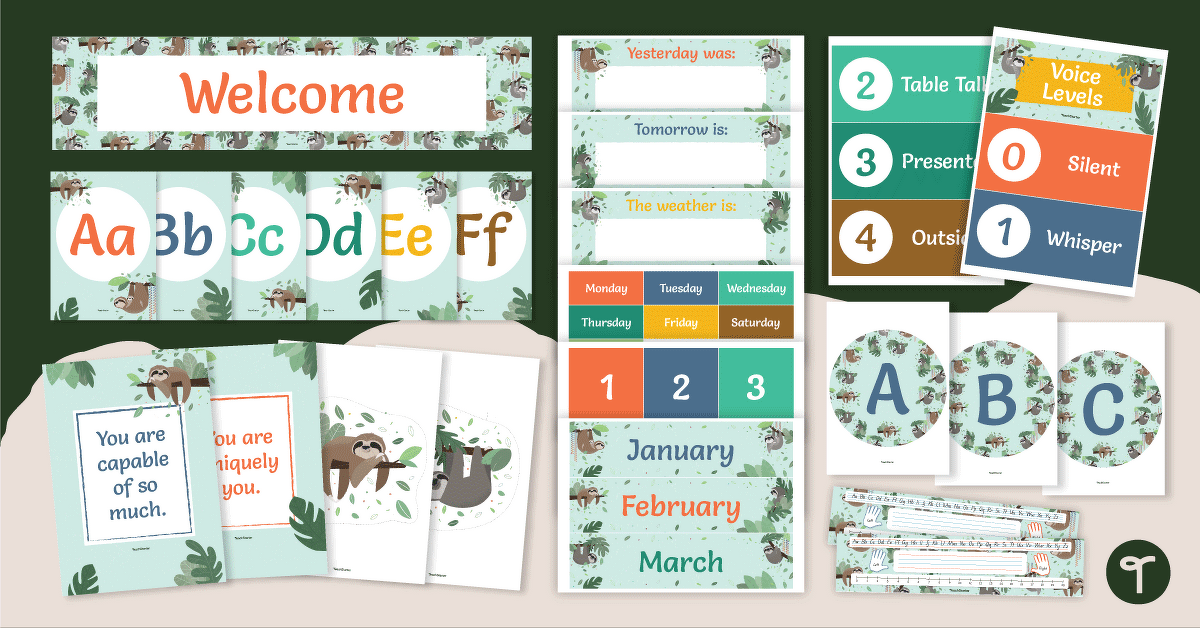 Sleepy Sloth Classroom Decor Theme Bundle teaching resource