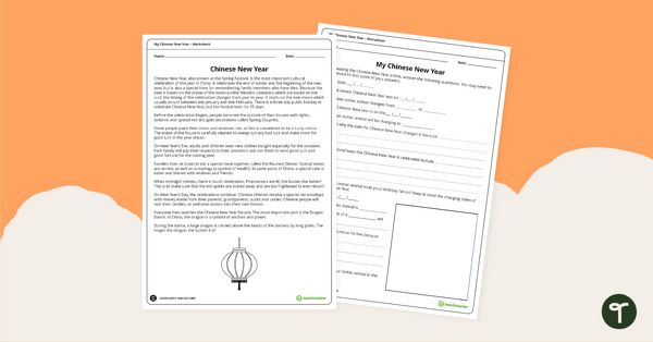 Go to Chinese New Year Comprehension Worksheet teaching resource