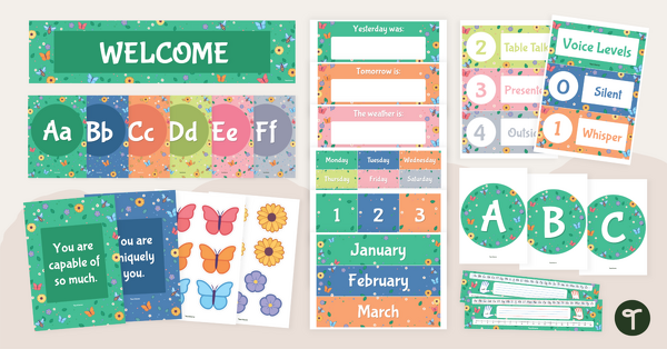 Go to Butterfly Garden Theme Classroom Decor Bundle teaching resource