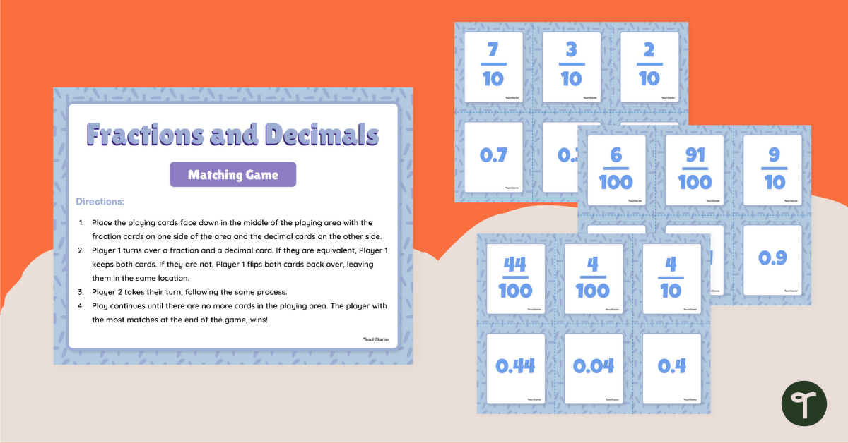 Fractions and Decimals Matching Game teaching resource