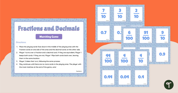 Image of Fractions and Decimals Matching Game