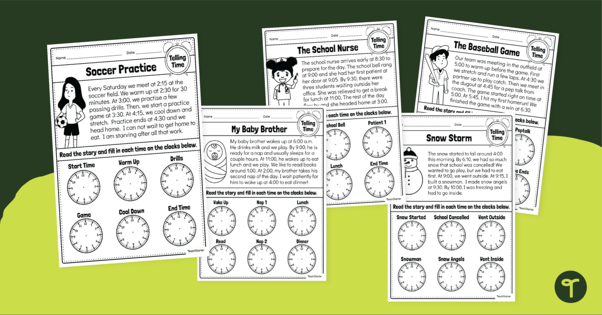 Telling Time - Story Problem Comprehension Worksheets teaching resource