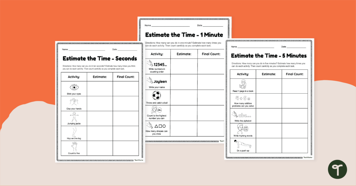 Estimate the Time - Math Worksheets for 1st Grade teaching resource