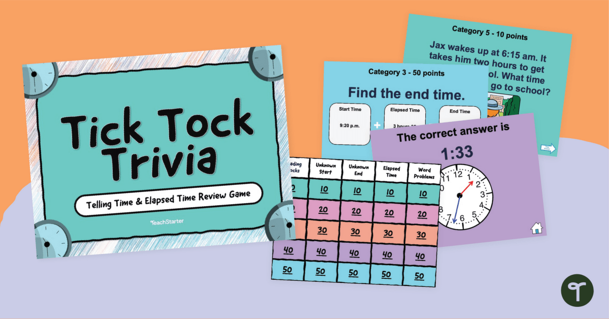Elapsed Time Trivia Game teaching resource