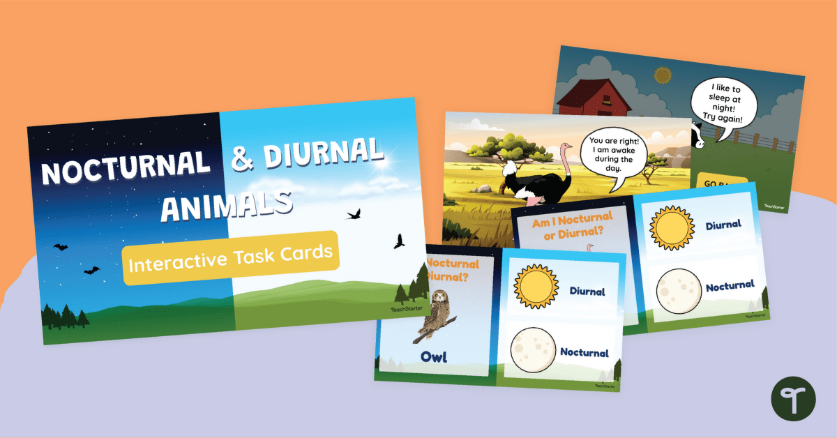Nocturnal vs. Diurnal Animals Interactive Task Cards teaching resource