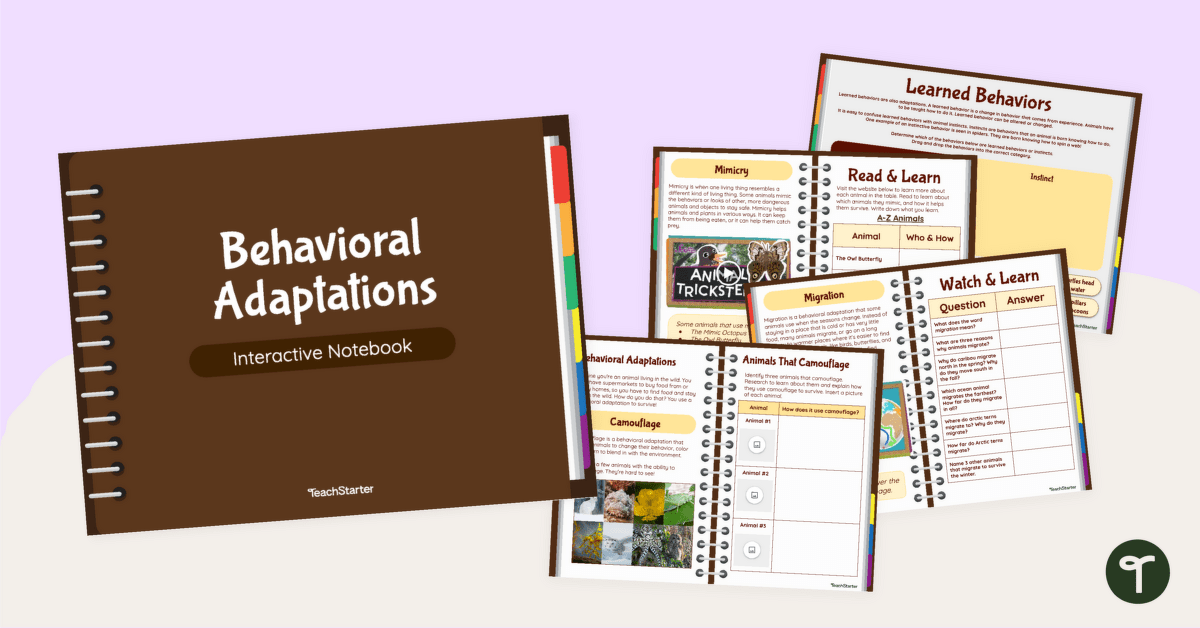 What Are Behavioral Adaptations? Digital Interactive Notebook teaching resource