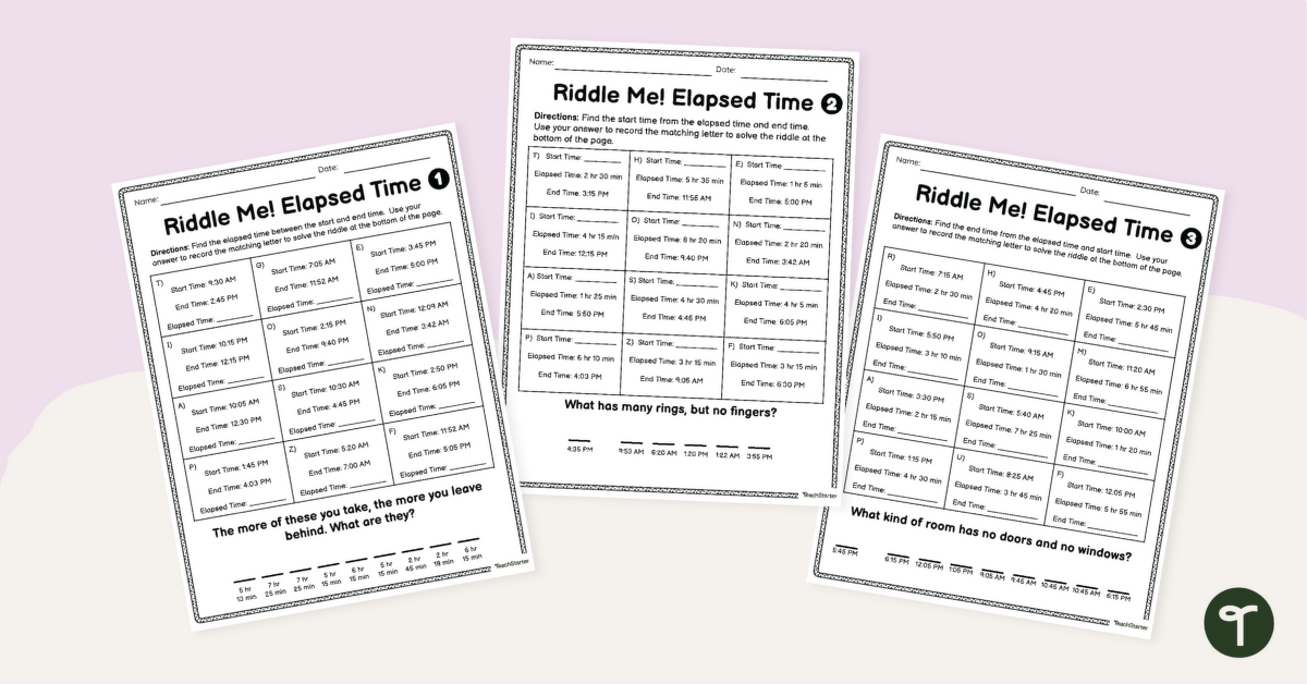 Elapsed Time Riddle Worksheets teaching resource