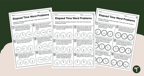Go to Elapsed Time Word Problems - Worksheets teaching resource