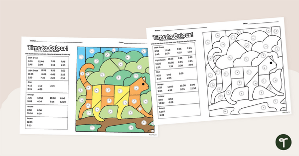 Go to Time to 5 Minutes- Colour By Code Worksheet teaching resource