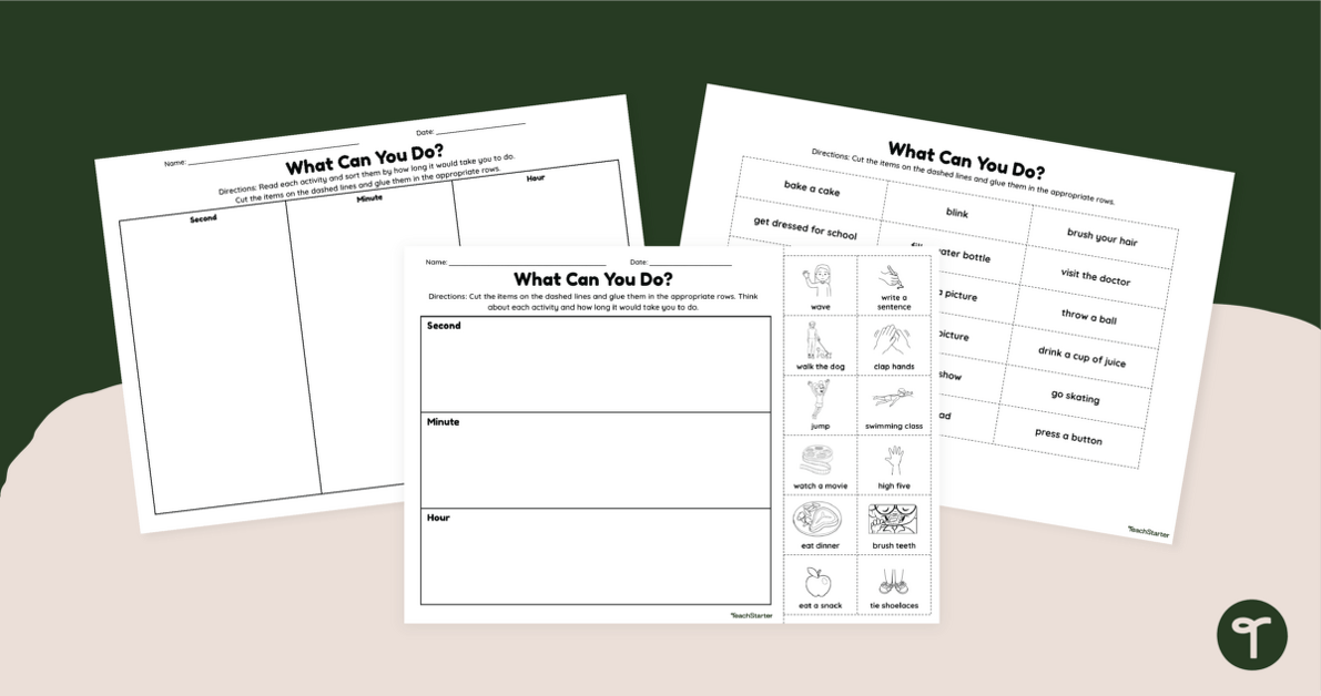 What Can You Do? Year 1 Estimating Time Printables teaching resource