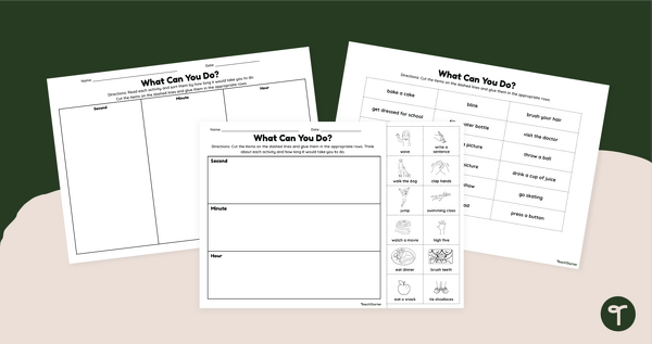 Go to What Can You Do? Year 1 Estimating Time Printables teaching resource