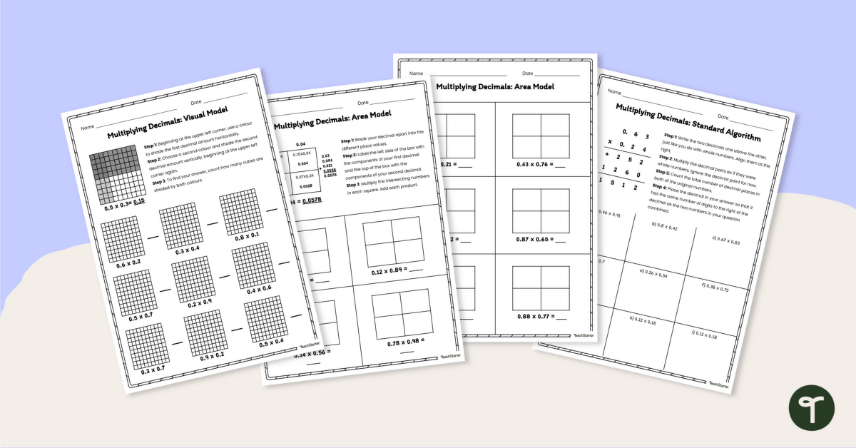Multiplying Decimals by Decimals Worksheet Pack teaching resource