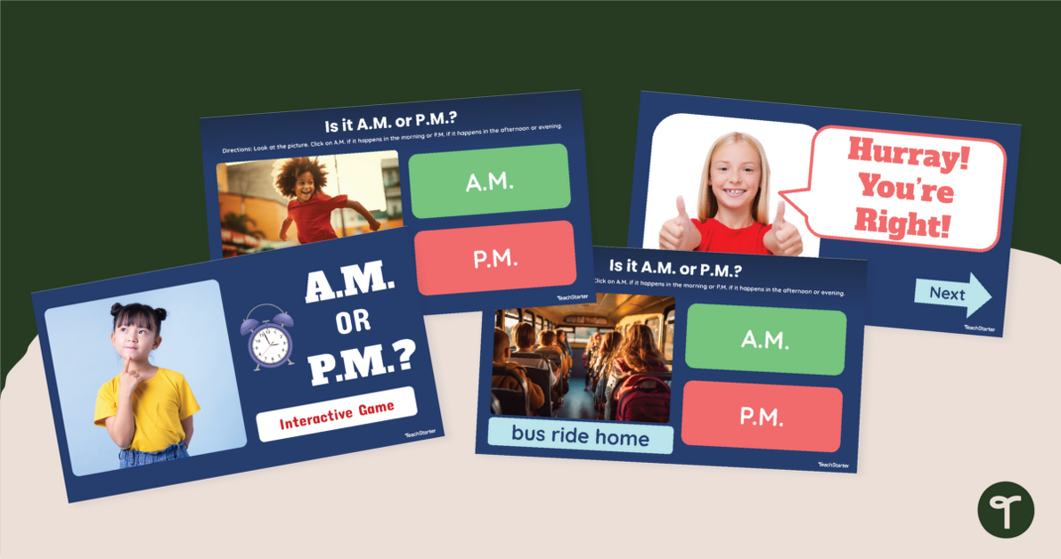 A.M. or P.M.? 2nd Grade Time Game teaching resource