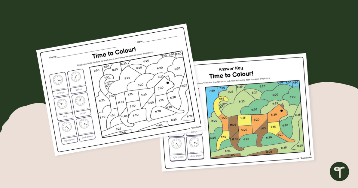 Colour By Code Worksheet- Time to 5 Minutes teaching resource