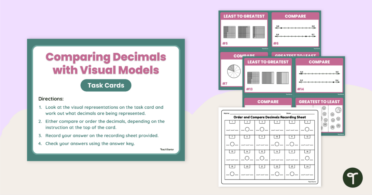 Comparing Decimals with Visual Models Task Cards teaching resource