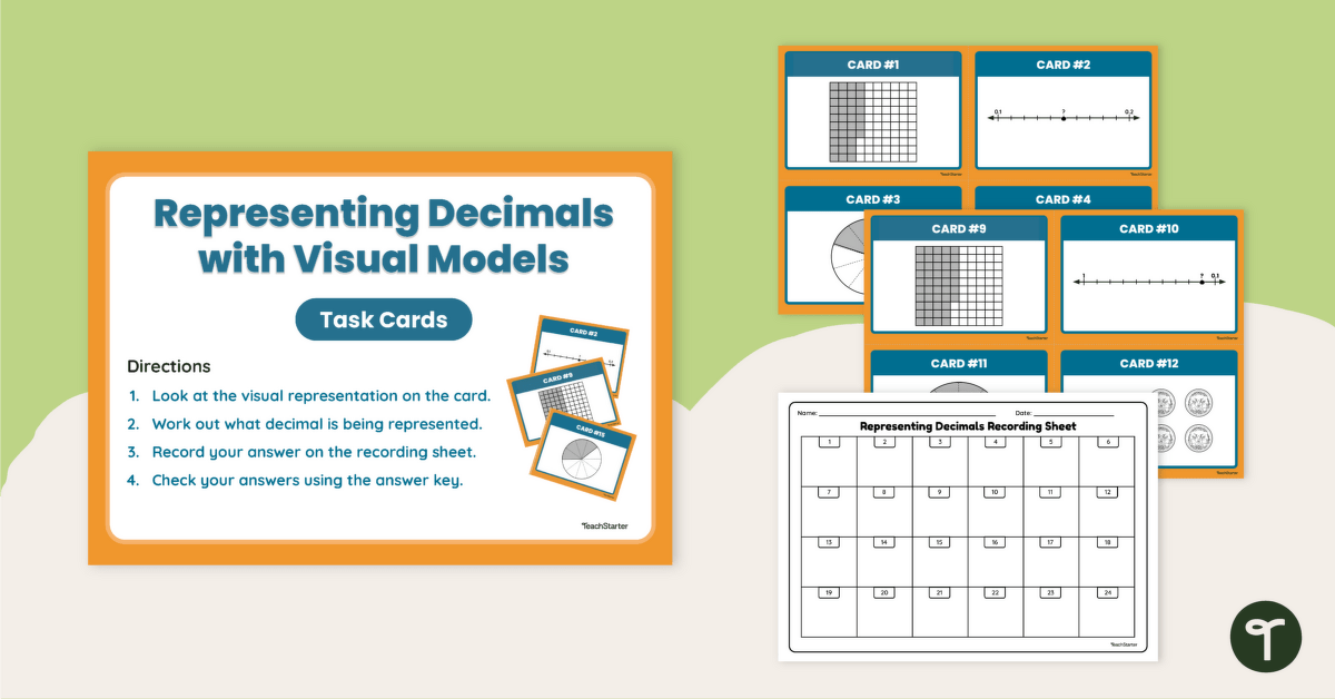 Representing Decimals with Visual Models Task Cards teaching resource