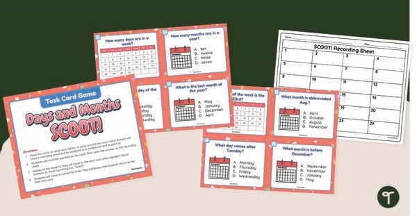 Go to Calendar Math SCOOT! Task Cards teaching resource