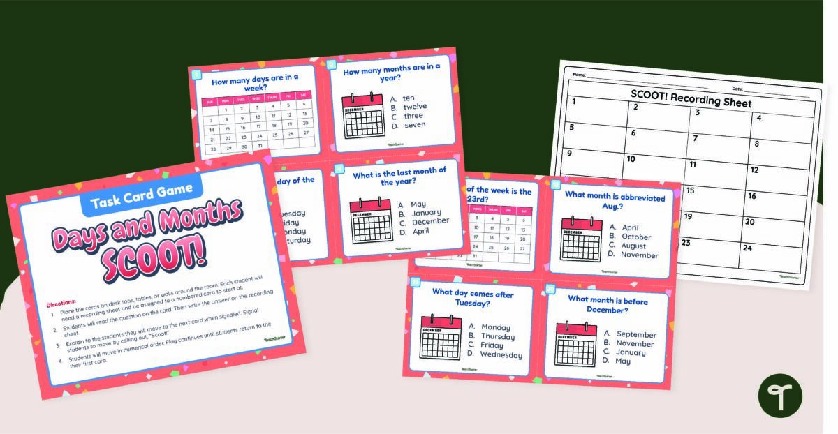 Calendar Maths - Days and Months Task Cards teaching resource