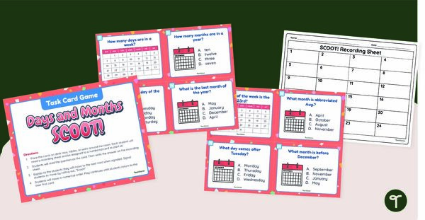 Go to Calendar Maths - Days and Months Task Cards teaching resource