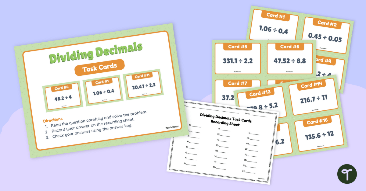 Dividing Decimals Task Cards teaching resource