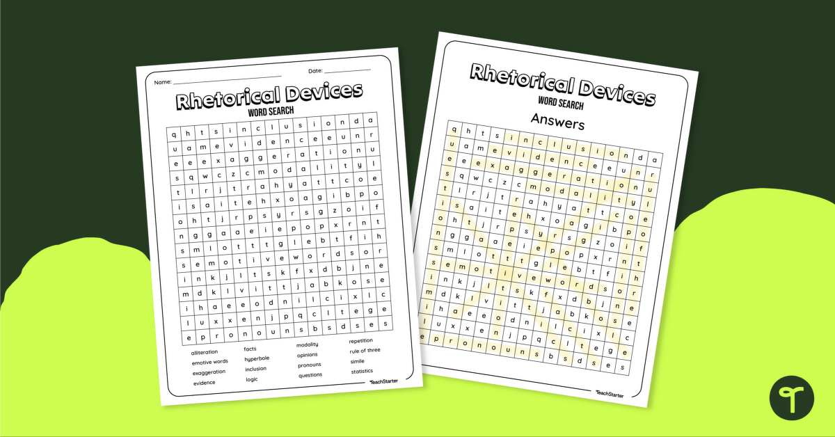 Rhetorical Devices Word Search teaching resource