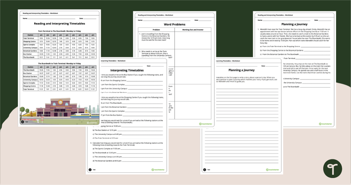 Reading and Interpreting Timetables Worksheets teaching resource